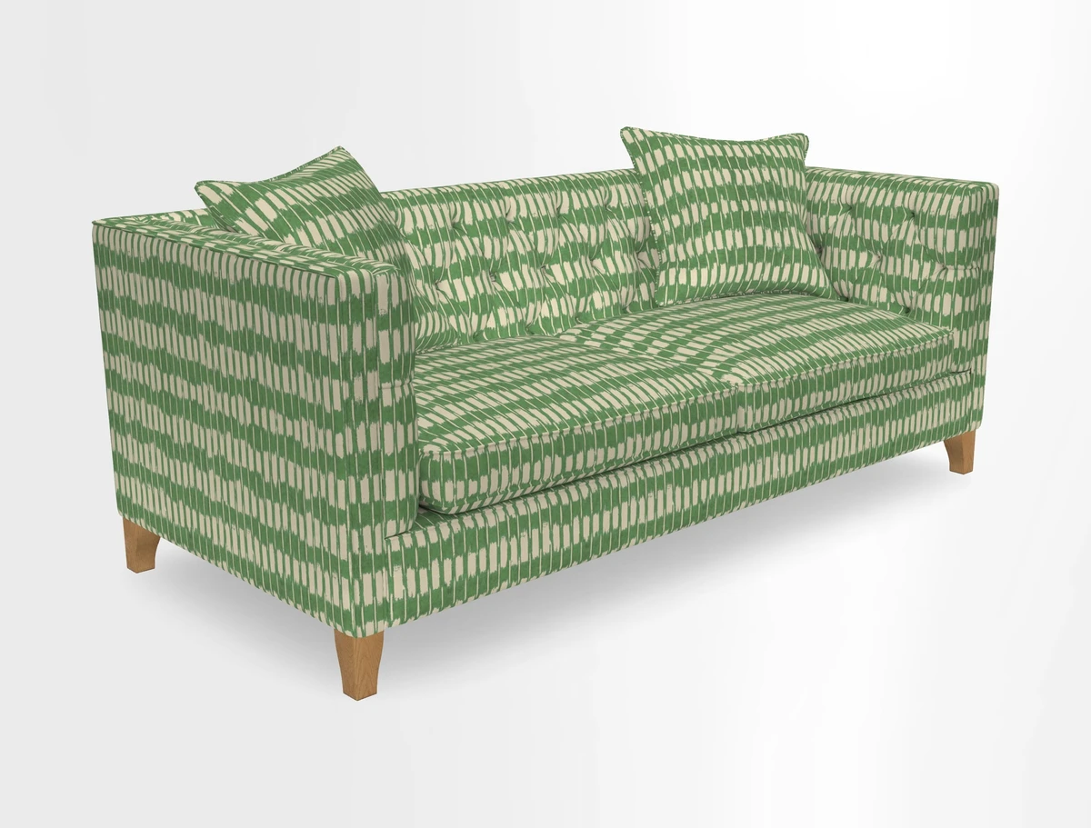 Haresfield 3 seater sofa in Whernside Spring Grass and Stockport Stripe Hunter 