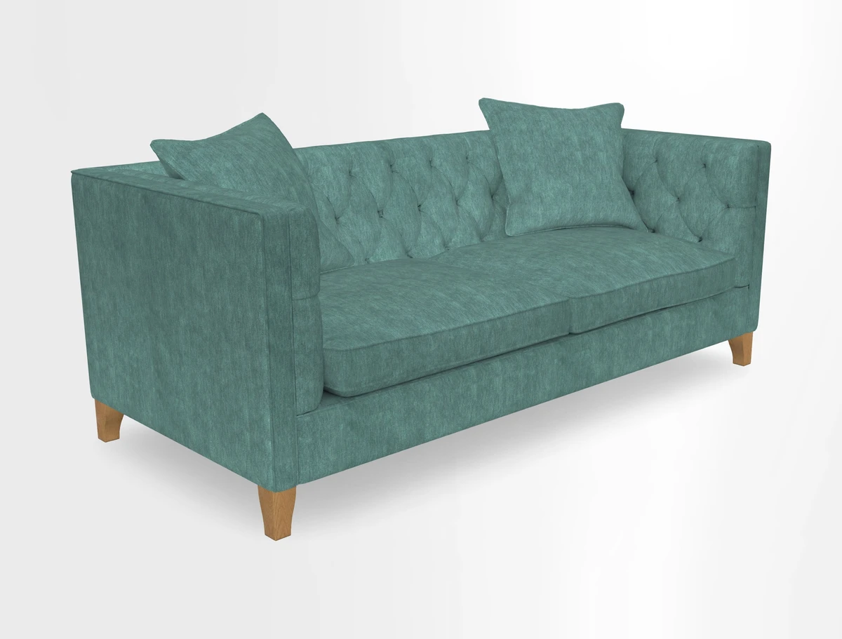Haresfield 3 seater sofa in Whernside Spring Grass and Stockport Stripe Hunter 