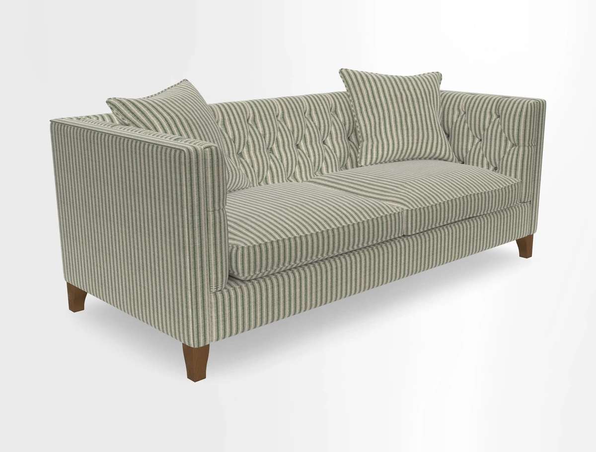 Haresfield 3 seater sofa in Whernside Spring Grass and Stockport Stripe Hunter 