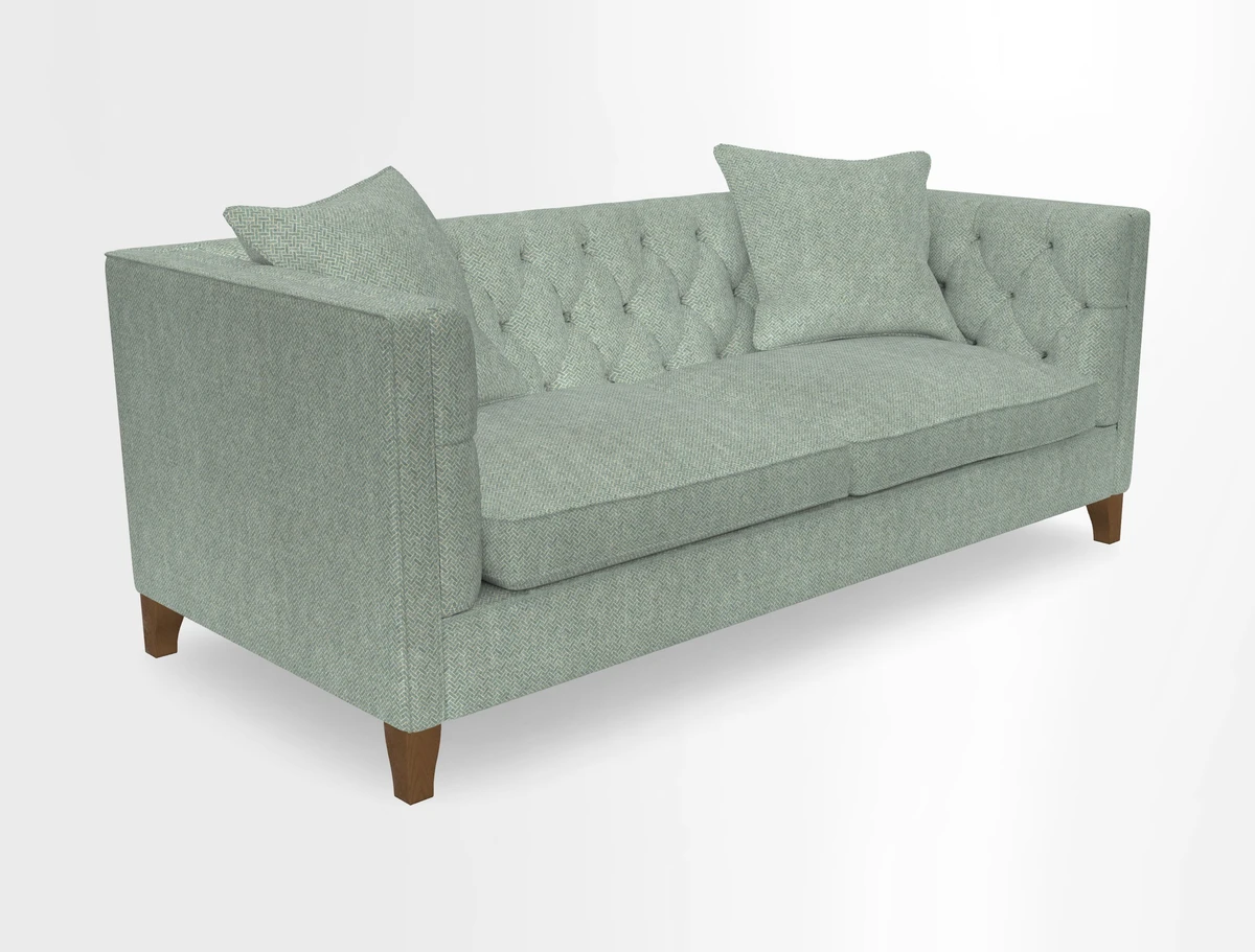 Haresfield 3 seater sofa in Whernside Spring Grass and Stockport Stripe Hunter 