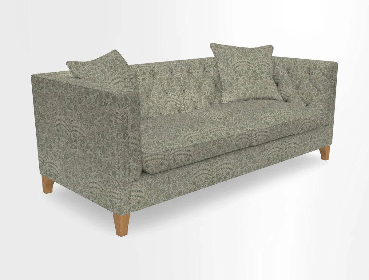 Haresfield 3 seater sofa in Whernside Spring Grass and Stockport Stripe Hunter 
