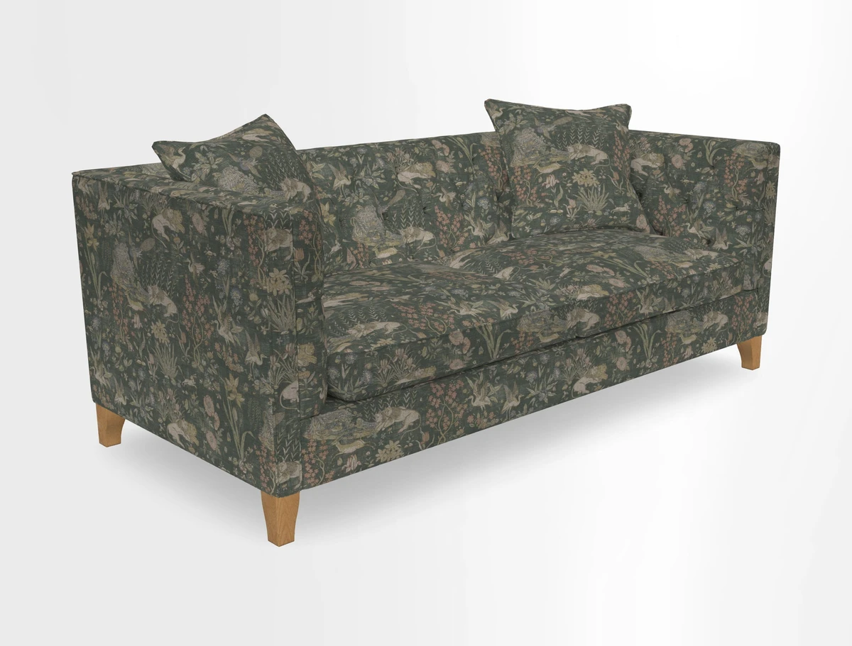 Haresfield 3 seater sofa in Whernside Spring Grass and Stockport Stripe Hunter 