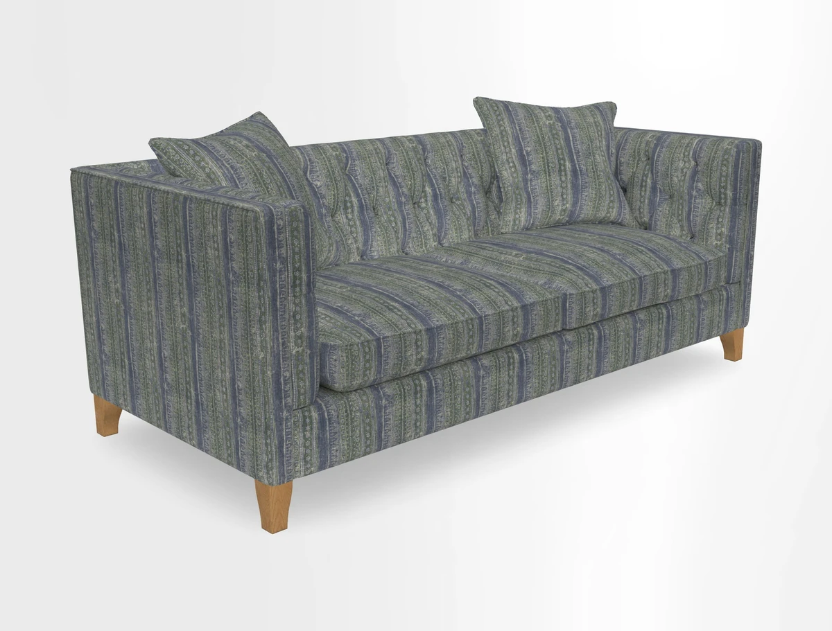 Haresfield 3 seater sofa in Whernside Spring Grass and Stockport Stripe Hunter 