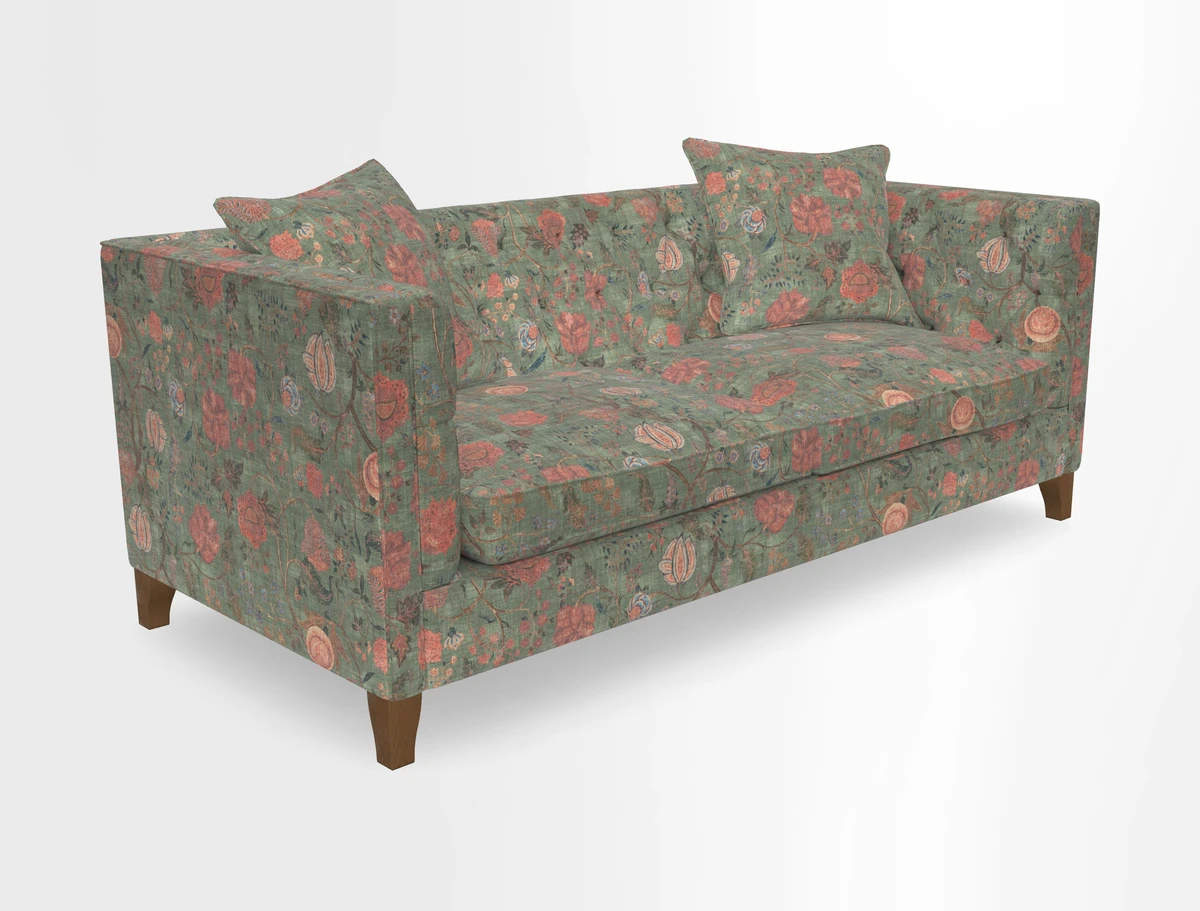 Haresfield 3 seater sofa in Whernside Spring Grass and Stockport Stripe Hunter 