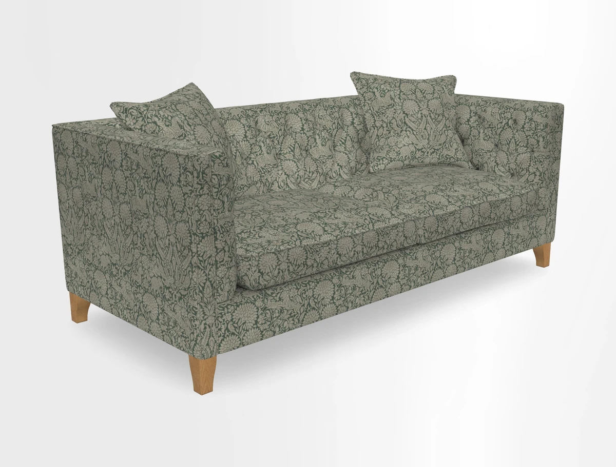 Haresfield 3 seater sofa in Whernside Spring Grass and Stockport Stripe Hunter 