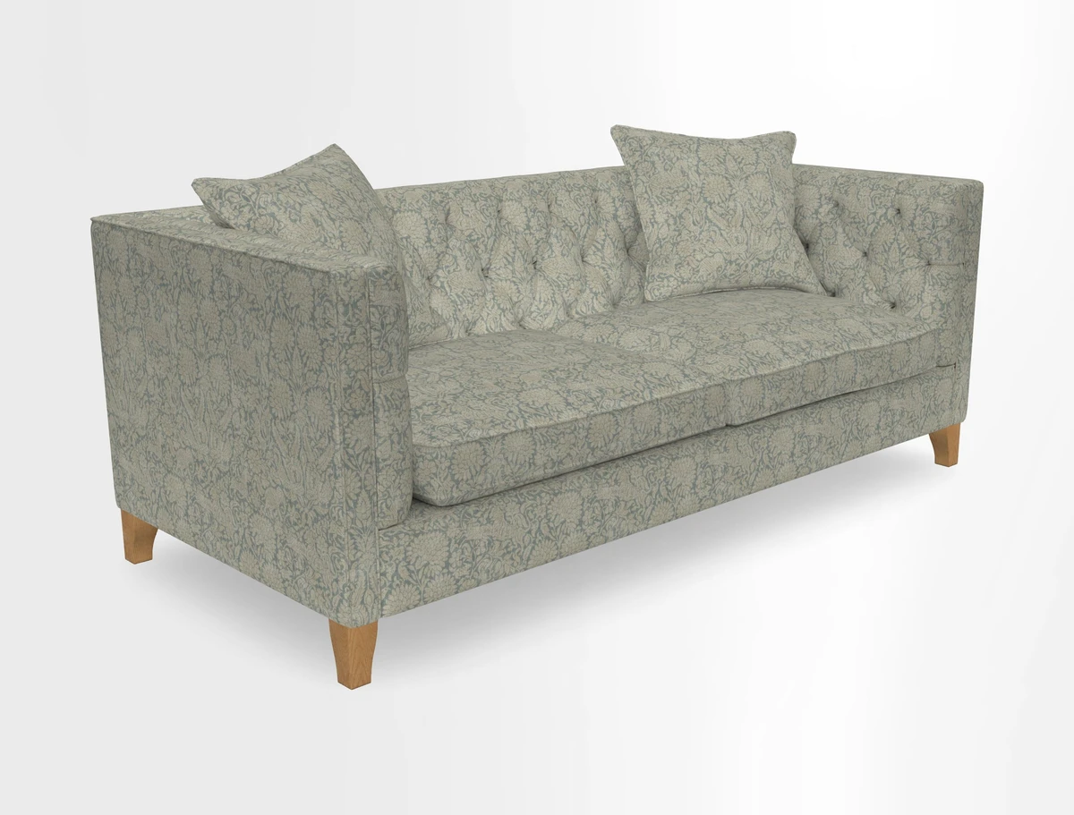 Haresfield 3 seater sofa in Whernside Spring Grass and Stockport Stripe Hunter 