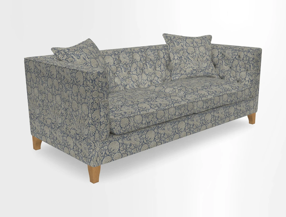 Haresfield 3 seater sofa in Whernside Spring Grass and Stockport Stripe Hunter 