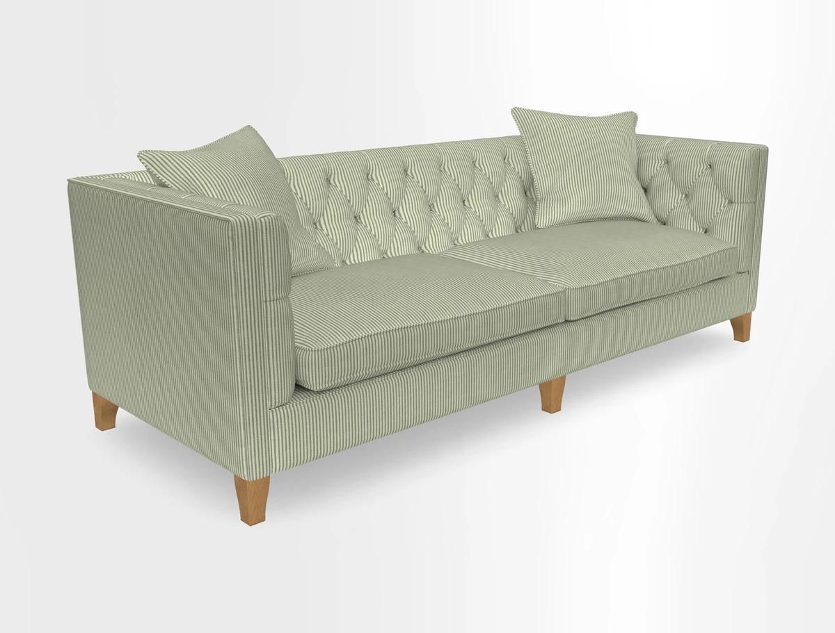 Haresfield 3 seater sofa in Whernside Spring Grass and Stockport Stripe Hunter 