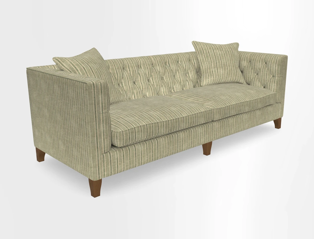 Haresfield 3 seater sofa in Whernside Spring Grass and Stockport Stripe Hunter 