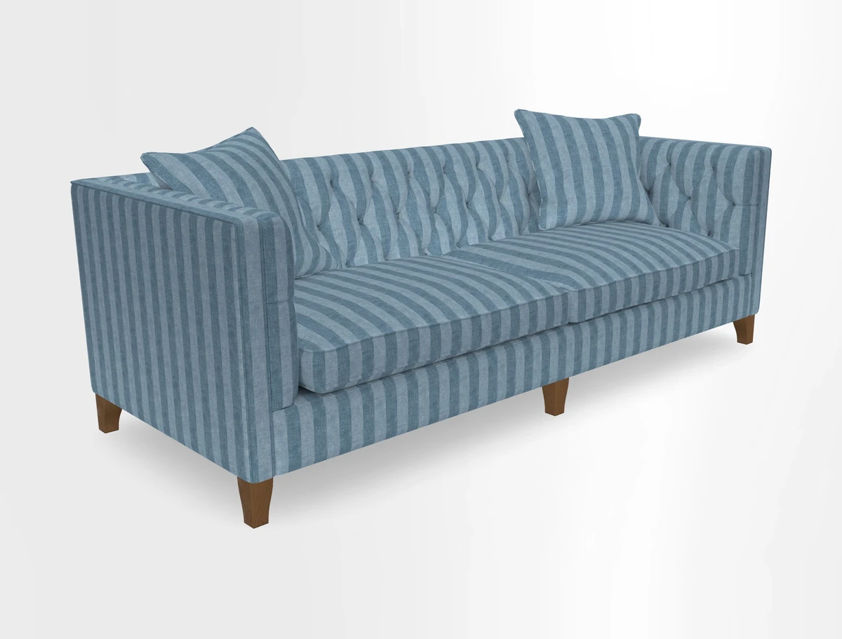 Haresfield 3 seater sofa in Whernside Spring Grass and Stockport Stripe Hunter 