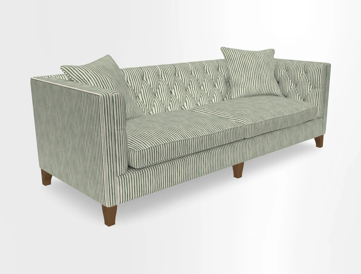 Haresfield 3 seater sofa in Whernside Spring Grass and Stockport Stripe Hunter 