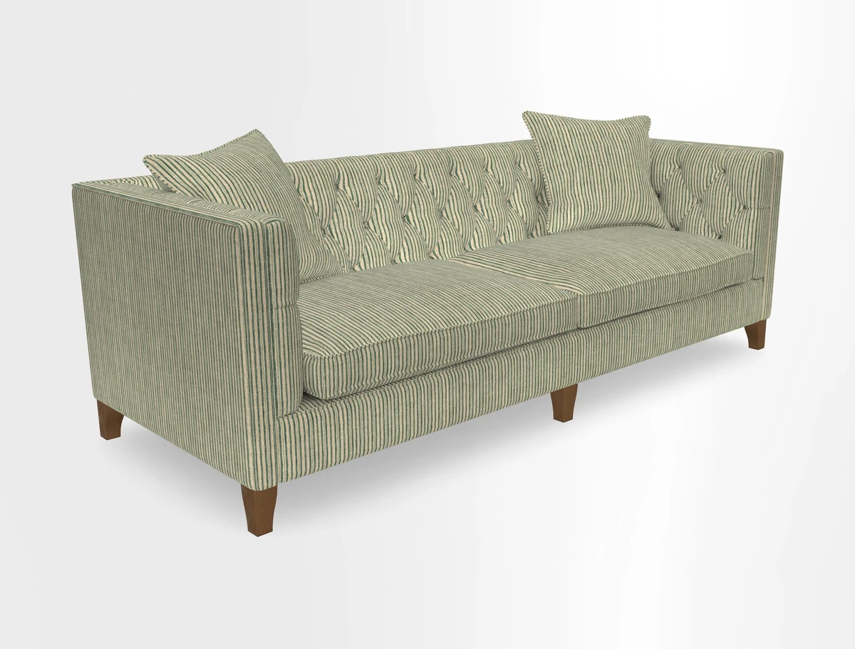 Haresfield 3 seater sofa in Whernside Spring Grass and Stockport Stripe Hunter 