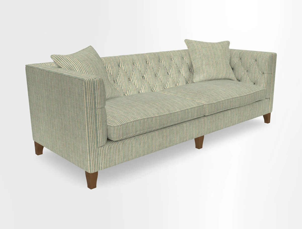 Haresfield 3 seater sofa in Whernside Spring Grass and Stockport Stripe Hunter 