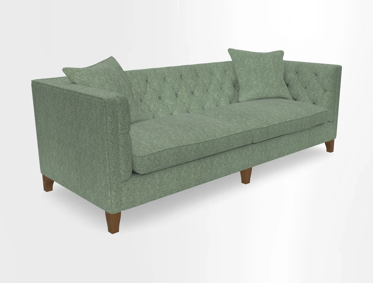 Haresfield 3 seater sofa in Whernside Spring Grass and Stockport Stripe Hunter 