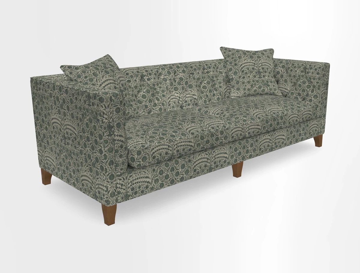 Haresfield 3 seater sofa in Whernside Spring Grass and Stockport Stripe Hunter 