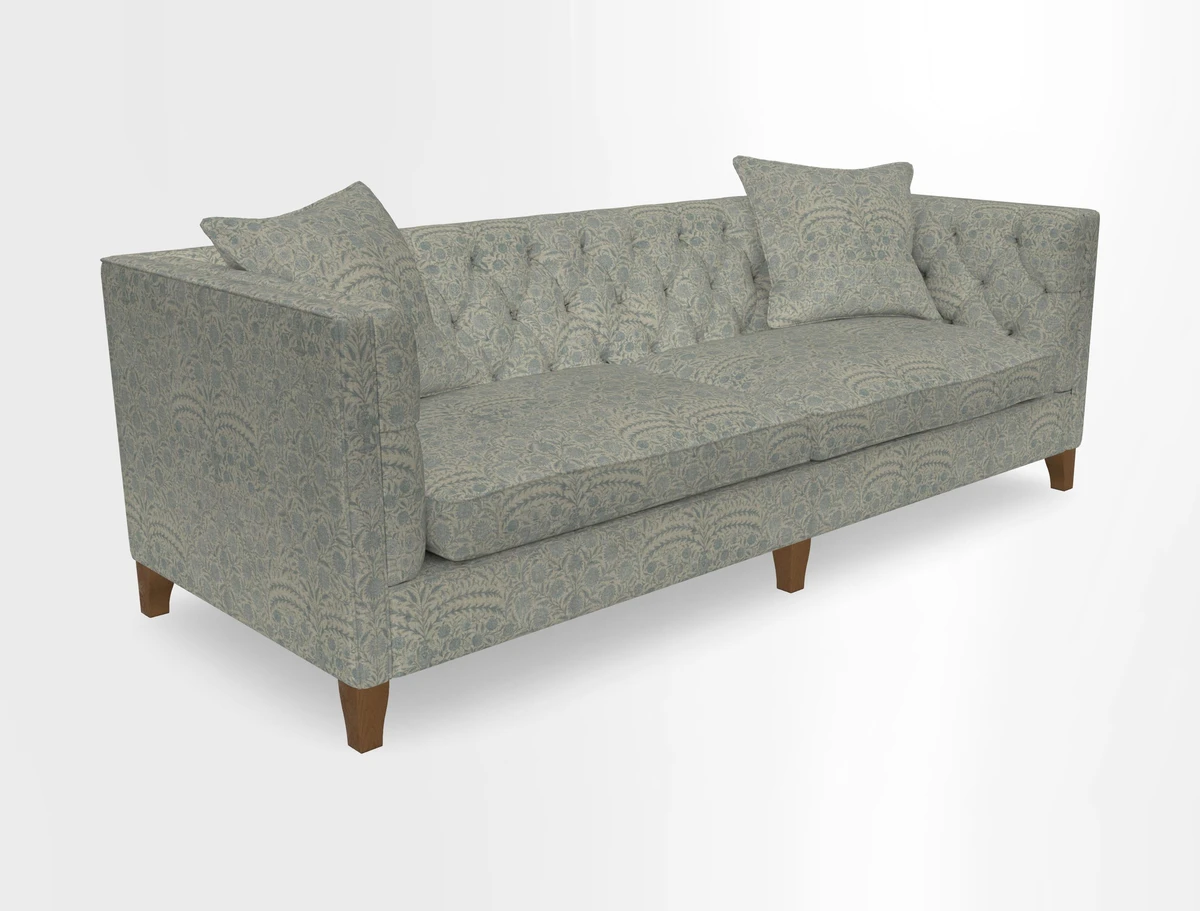 Haresfield 3 seater sofa in Whernside Spring Grass and Stockport Stripe Hunter 