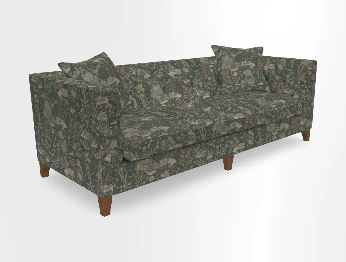Haresfield 3 seater sofa in Whernside Spring Grass and Stockport Stripe Hunter 