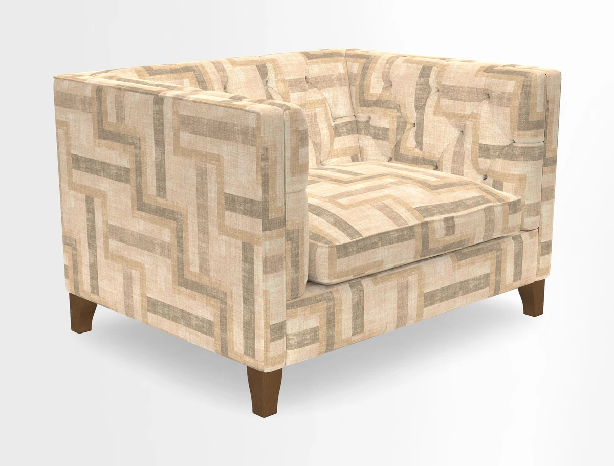 Haresfield Snuggler Dipped Arms in Mohair Lichen Seat Cushion in RHS Gertrude Jekyll Meadow Flower Olive and Scatters in RHS Gertrude Jekyll Folklore Olive