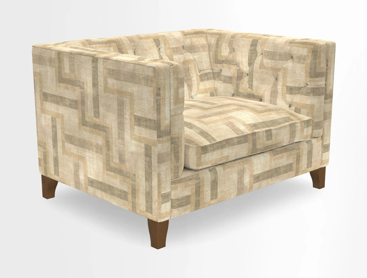 Haresfield Snuggler Dipped Arms in Mohair Lichen Seat Cushion in RHS Gertrude Jekyll Meadow Flower Olive and Scatters in RHS Gertrude Jekyll Folklore Olive