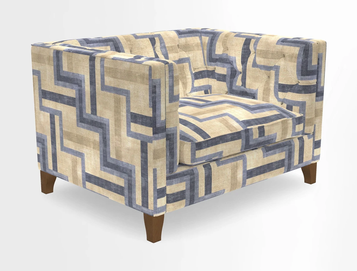 Haresfield Snuggler Dipped Arms in Mohair Lichen Seat Cushion in RHS Gertrude Jekyll Meadow Flower Olive and Scatters in RHS Gertrude Jekyll Folklore Olive