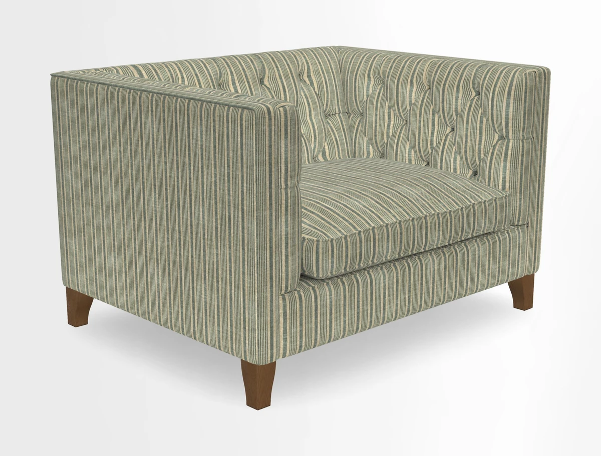 Haresfield Snuggler Dipped Arms in Mohair Lichen Seat Cushion in RHS Gertrude Jekyll Meadow Flower Olive and Scatters in RHS Gertrude Jekyll Folklore Olive