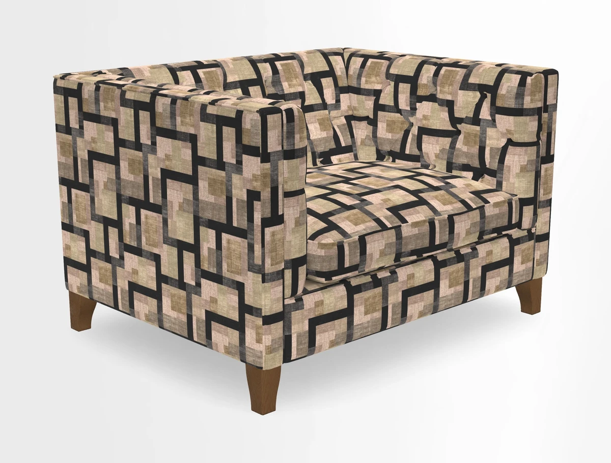 Haresfield Snuggler Dipped Arms in Mohair Lichen Seat Cushion in RHS Gertrude Jekyll Meadow Flower Olive and Scatters in RHS Gertrude Jekyll Folklore Olive