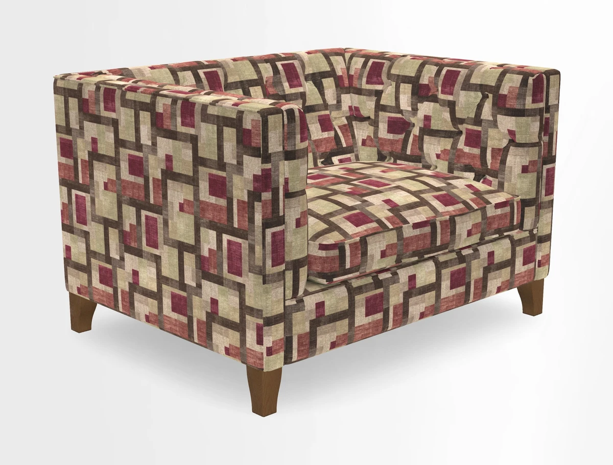 Haresfield Snuggler Dipped Arms in Mohair Lichen Seat Cushion in RHS Gertrude Jekyll Meadow Flower Olive and Scatters in RHS Gertrude Jekyll Folklore Olive