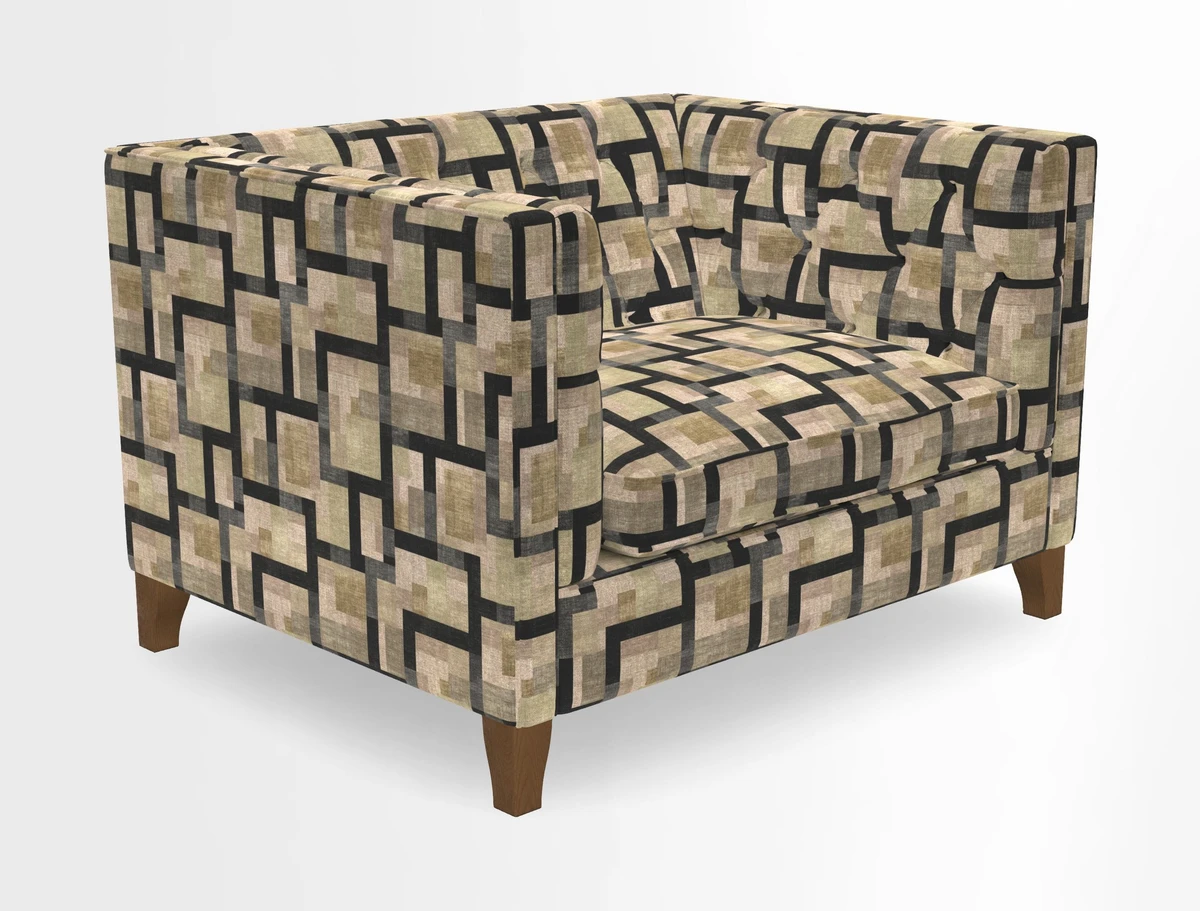 Haresfield Snuggler Dipped Arms in Mohair Lichen Seat Cushion in RHS Gertrude Jekyll Meadow Flower Olive and Scatters in RHS Gertrude Jekyll Folklore Olive