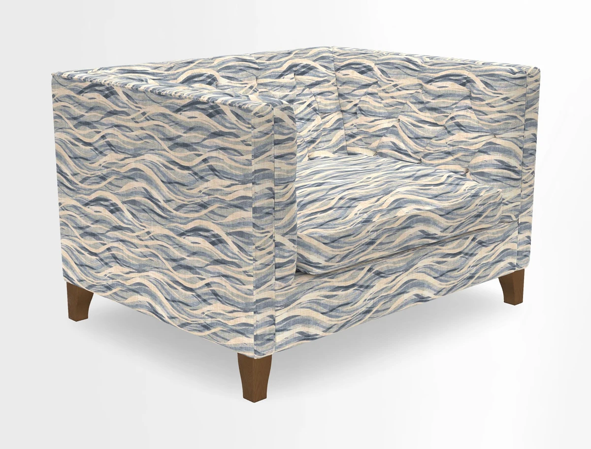 Haresfield Snuggler Dipped Arms in Mohair Lichen Seat Cushion in RHS Gertrude Jekyll Meadow Flower Olive and Scatters in RHS Gertrude Jekyll Folklore Olive