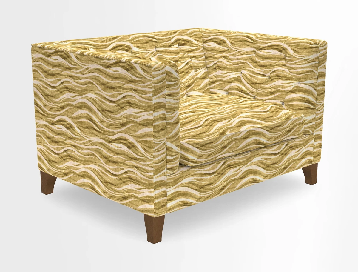 Haresfield Snuggler Dipped Arms in Mohair Lichen Seat Cushion in RHS Gertrude Jekyll Meadow Flower Olive and Scatters in RHS Gertrude Jekyll Folklore Olive