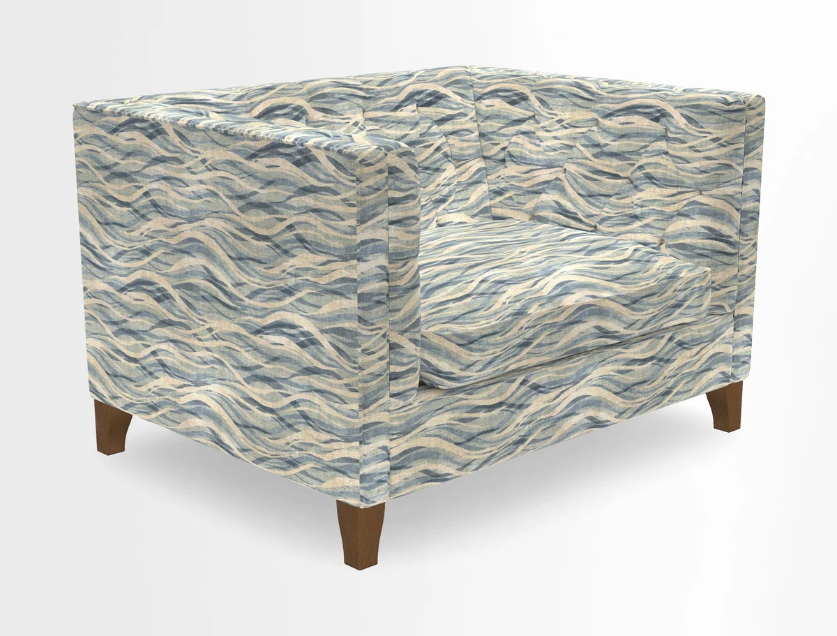 Haresfield Snuggler Dipped Arms in Mohair Lichen Seat Cushion in RHS Gertrude Jekyll Meadow Flower Olive and Scatters in RHS Gertrude Jekyll Folklore Olive