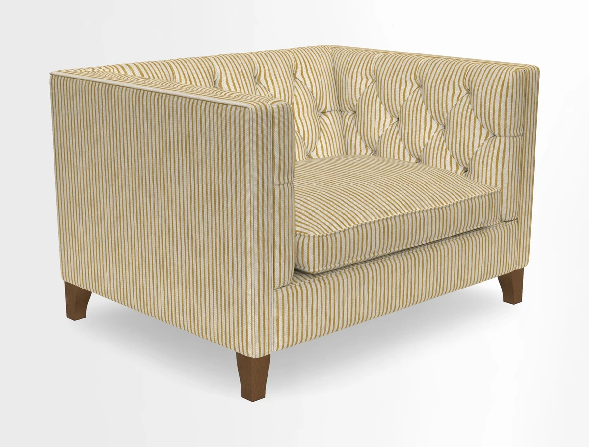 Haresfield Snuggler Dipped Arms in Mohair Lichen Seat Cushion in RHS Gertrude Jekyll Meadow Flower Olive and Scatters in RHS Gertrude Jekyll Folklore Olive