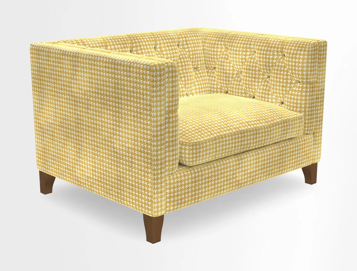 Haresfield Snuggler Dipped Arms in Mohair Lichen Seat Cushion in RHS Gertrude Jekyll Meadow Flower Olive and Scatters in RHS Gertrude Jekyll Folklore Olive