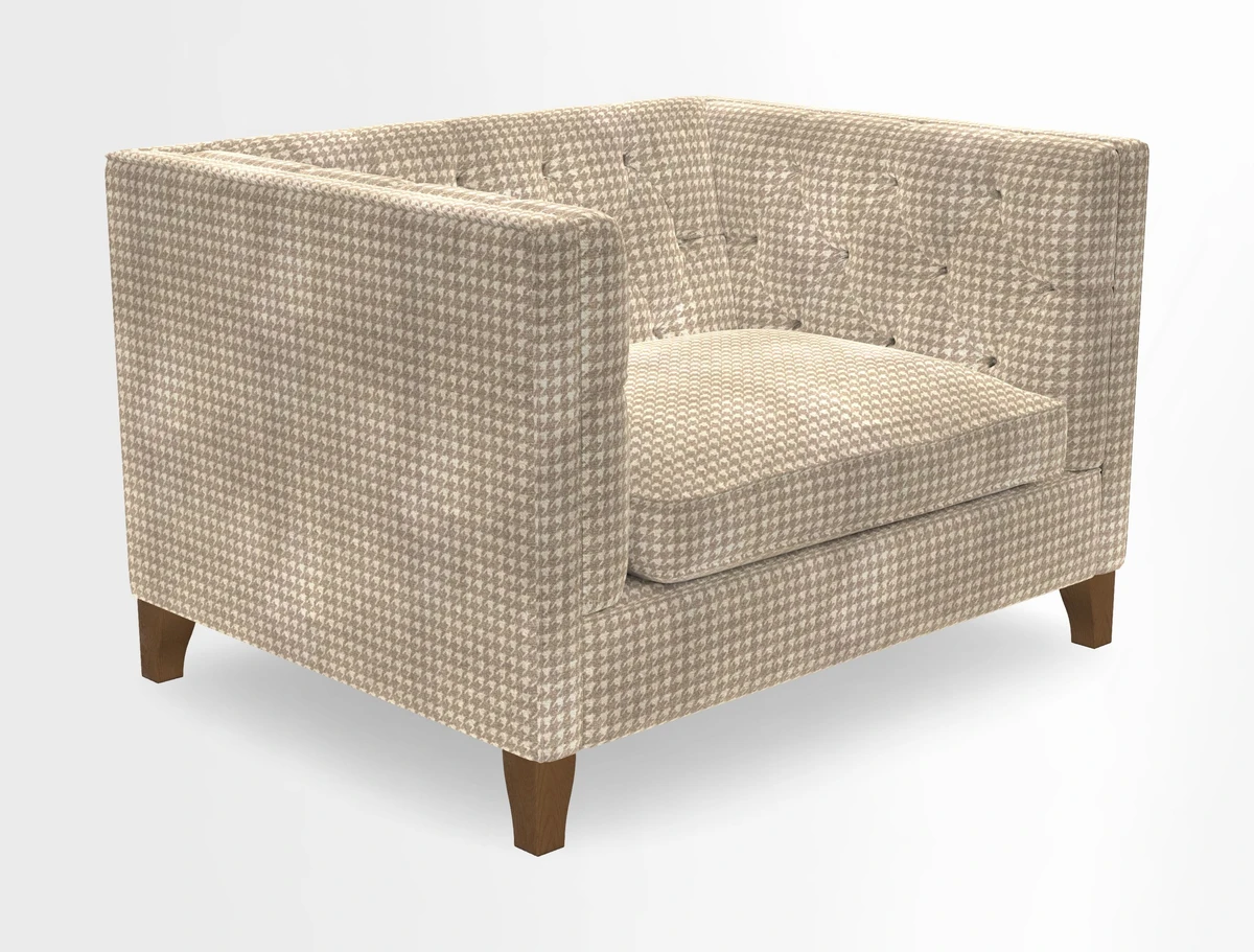 Haresfield Snuggler Dipped Arms in Mohair Lichen Seat Cushion in RHS Gertrude Jekyll Meadow Flower Olive and Scatters in RHS Gertrude Jekyll Folklore Olive