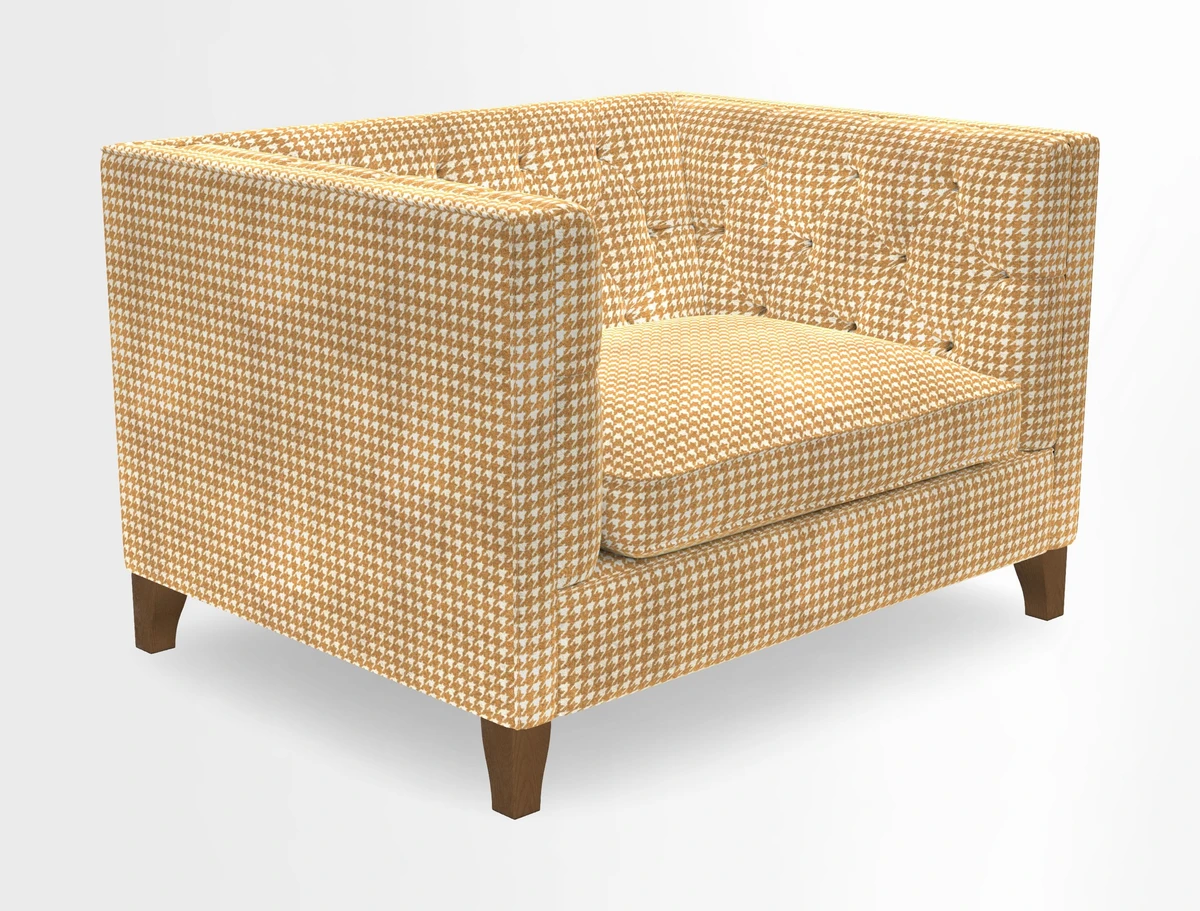Haresfield Snuggler Dipped Arms in Mohair Lichen Seat Cushion in RHS Gertrude Jekyll Meadow Flower Olive and Scatters in RHS Gertrude Jekyll Folklore Olive