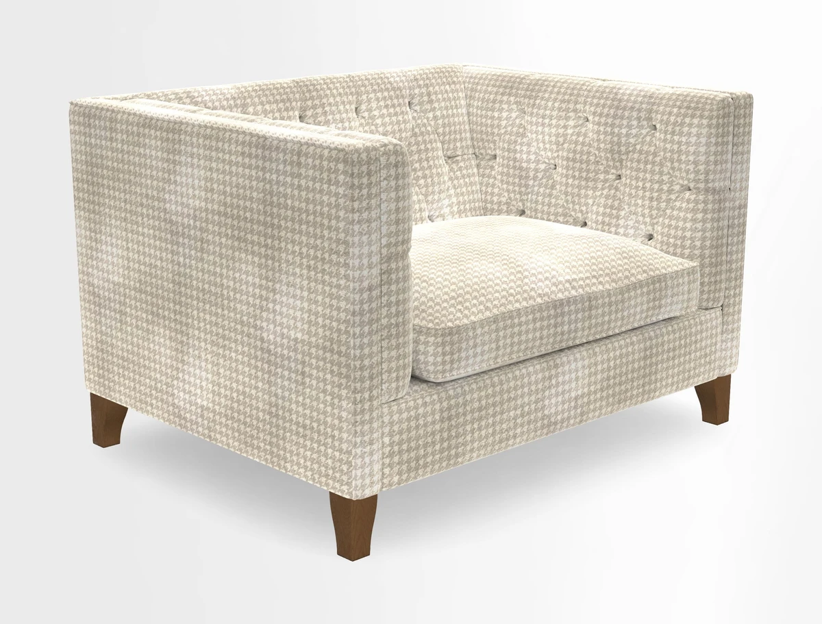Haresfield Snuggler Dipped Arms in Mohair Lichen Seat Cushion in RHS Gertrude Jekyll Meadow Flower Olive and Scatters in RHS Gertrude Jekyll Folklore Olive