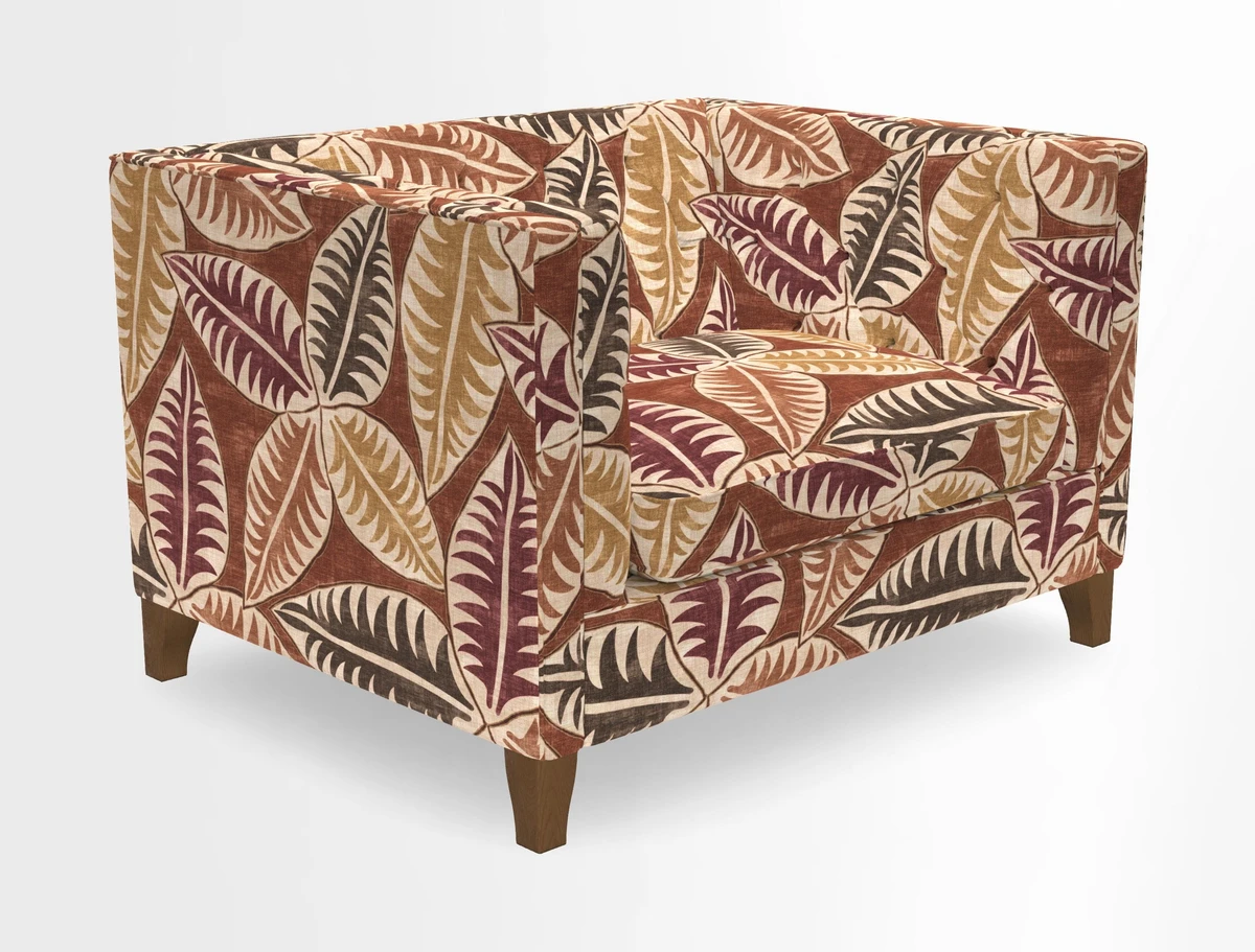 Haresfield Snuggler Dipped Arms in Mohair Lichen Seat Cushion in RHS Gertrude Jekyll Meadow Flower Olive and Scatters in RHS Gertrude Jekyll Folklore Olive
