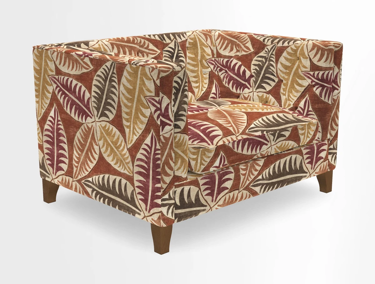 Haresfield Snuggler Dipped Arms in Mohair Lichen Seat Cushion in RHS Gertrude Jekyll Meadow Flower Olive and Scatters in RHS Gertrude Jekyll Folklore Olive