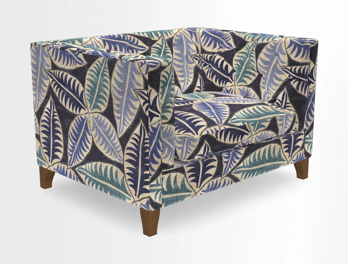 Haresfield Snuggler Dipped Arms in Mohair Lichen Seat Cushion in RHS Gertrude Jekyll Meadow Flower Olive and Scatters in RHS Gertrude Jekyll Folklore Olive