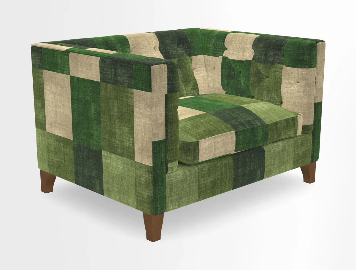Haresfield Snuggler Dipped Arms in Mohair Lichen Seat Cushion in RHS Gertrude Jekyll Meadow Flower Olive and Scatters in RHS Gertrude Jekyll Folklore Olive