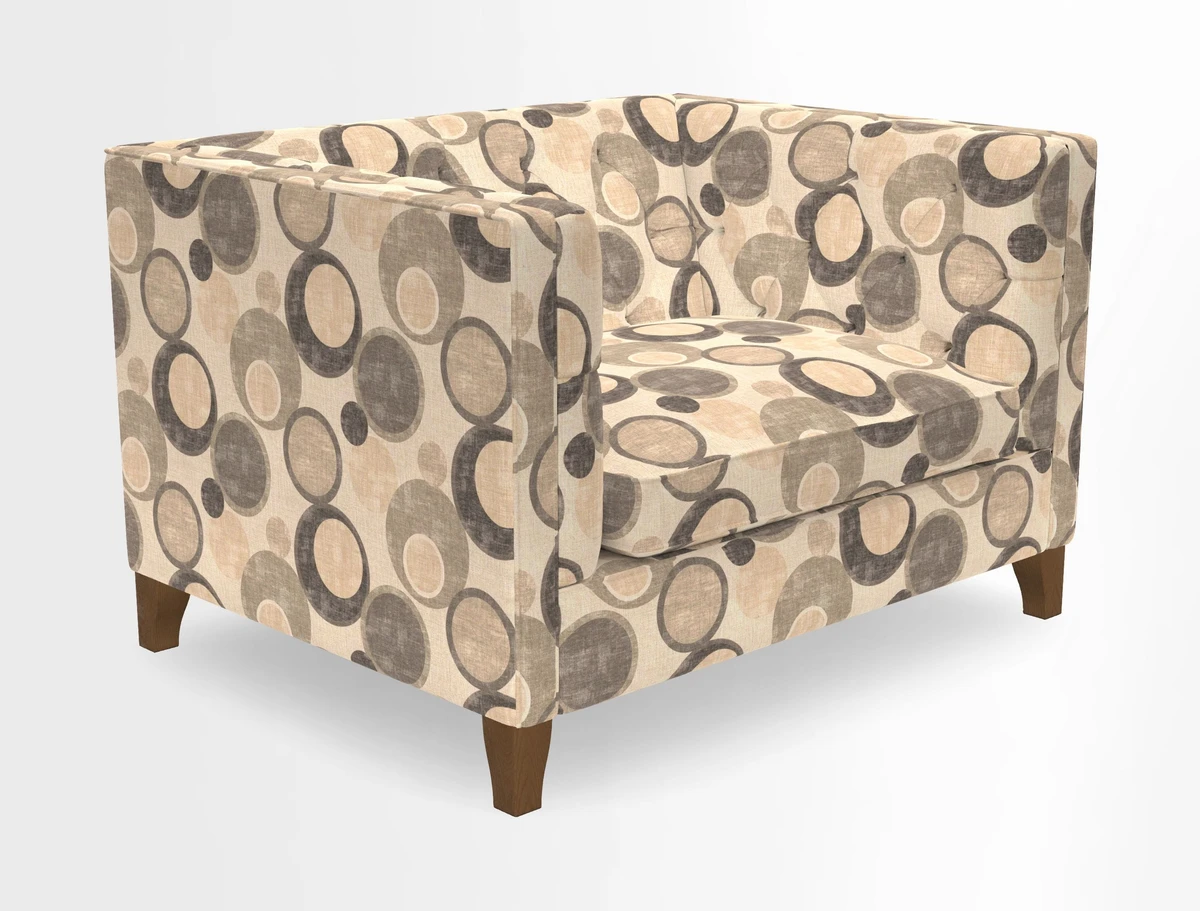 Haresfield Snuggler Dipped Arms in Mohair Lichen Seat Cushion in RHS Gertrude Jekyll Meadow Flower Olive and Scatters in RHS Gertrude Jekyll Folklore Olive