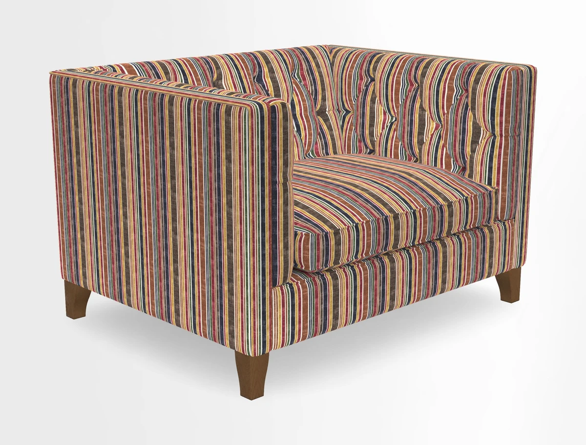 Haresfield Snuggler Dipped Arms in Mohair Lichen Seat Cushion in RHS Gertrude Jekyll Meadow Flower Olive and Scatters in RHS Gertrude Jekyll Folklore Olive