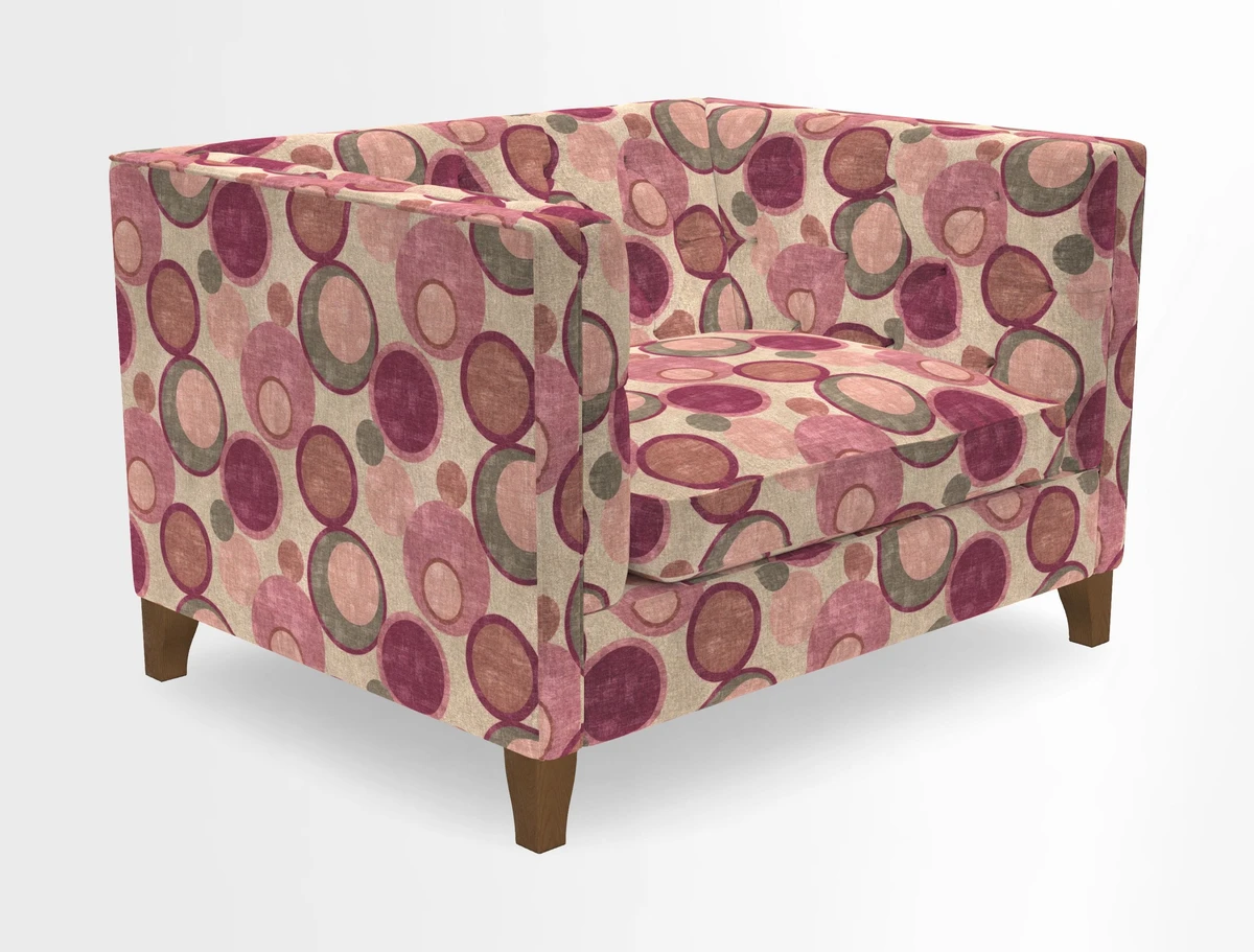 Haresfield Snuggler Dipped Arms in Mohair Lichen Seat Cushion in RHS Gertrude Jekyll Meadow Flower Olive and Scatters in RHS Gertrude Jekyll Folklore Olive