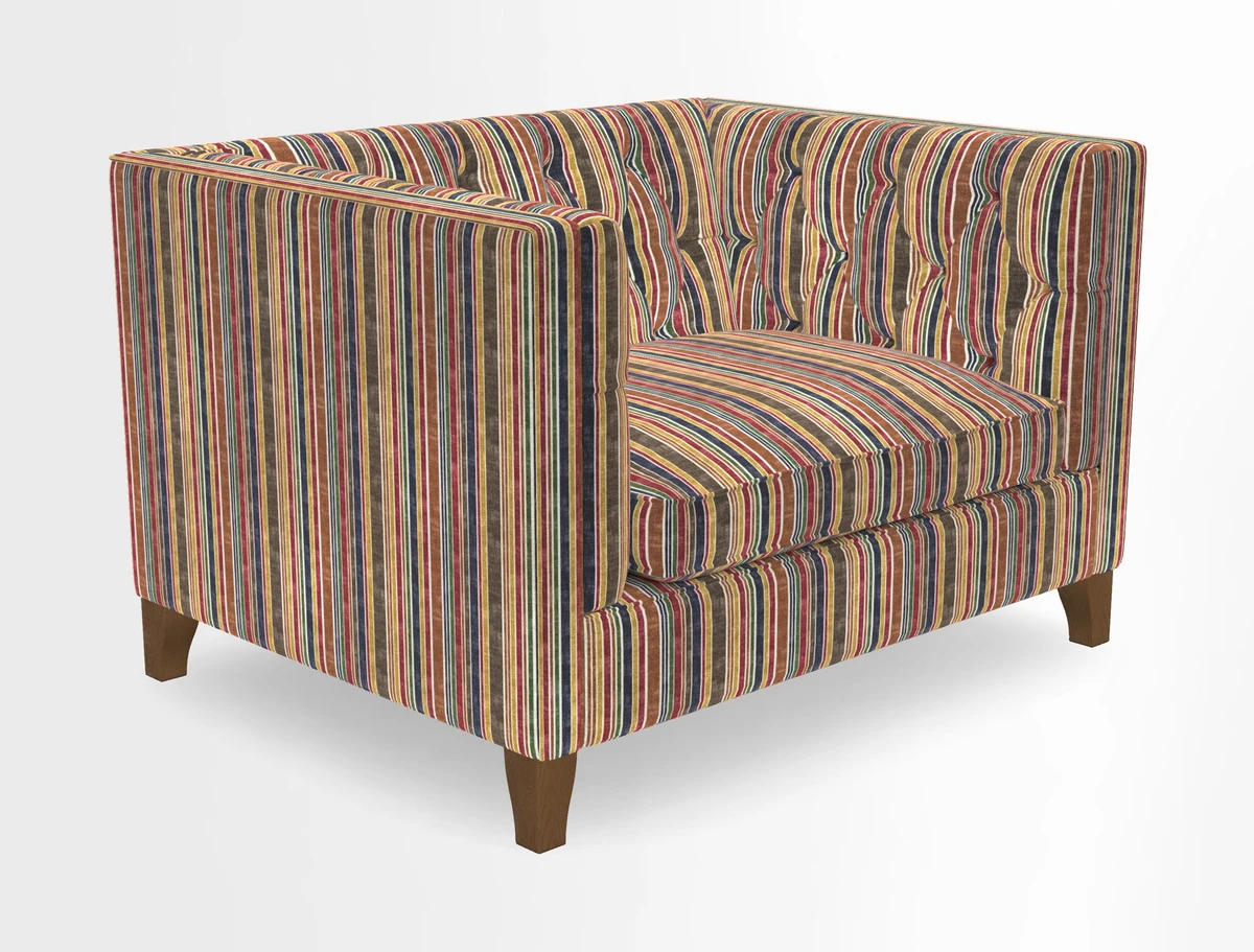 Haresfield Snuggler Dipped Arms in Mohair Lichen Seat Cushion in RHS Gertrude Jekyll Meadow Flower Olive and Scatters in RHS Gertrude Jekyll Folklore Olive