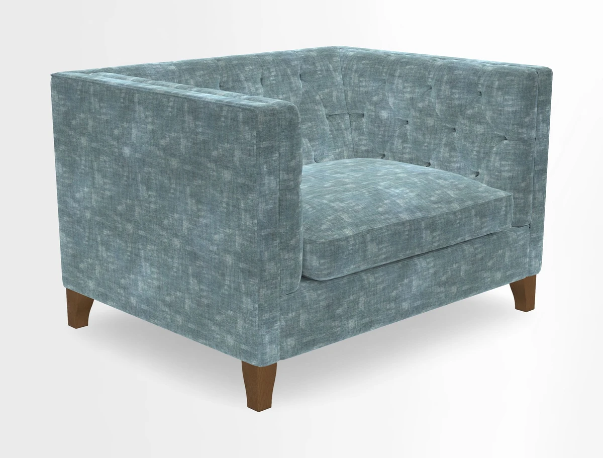 Haresfield Snuggler Dipped Arms in Mohair Lichen Seat Cushion in RHS Gertrude Jekyll Meadow Flower Olive and Scatters in RHS Gertrude Jekyll Folklore Olive