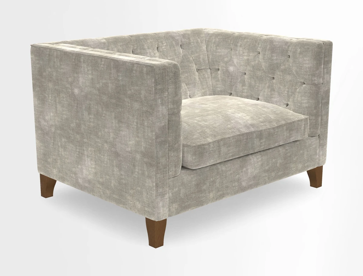 Haresfield Snuggler Dipped Arms in Mohair Lichen Seat Cushion in RHS Gertrude Jekyll Meadow Flower Olive and Scatters in RHS Gertrude Jekyll Folklore Olive