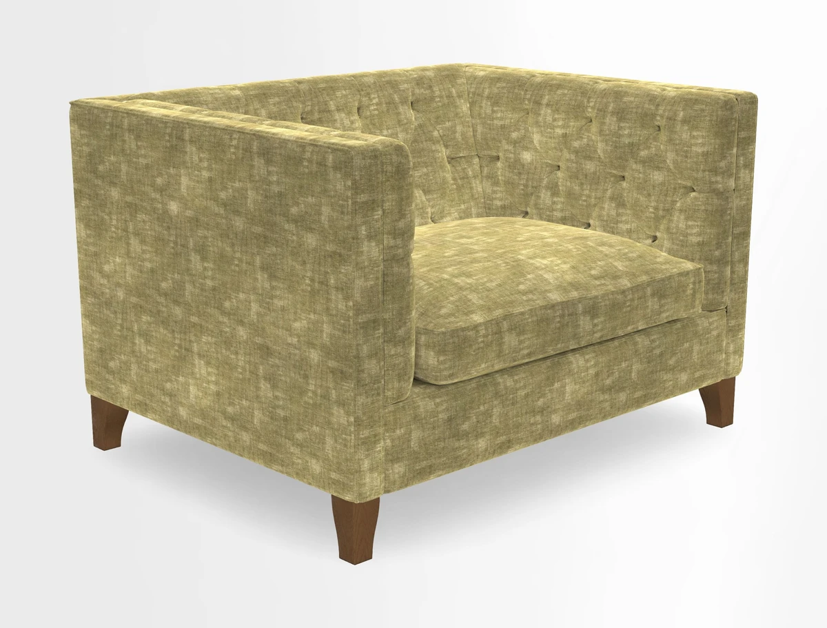 Haresfield Snuggler Dipped Arms in Mohair Lichen Seat Cushion in RHS Gertrude Jekyll Meadow Flower Olive and Scatters in RHS Gertrude Jekyll Folklore Olive