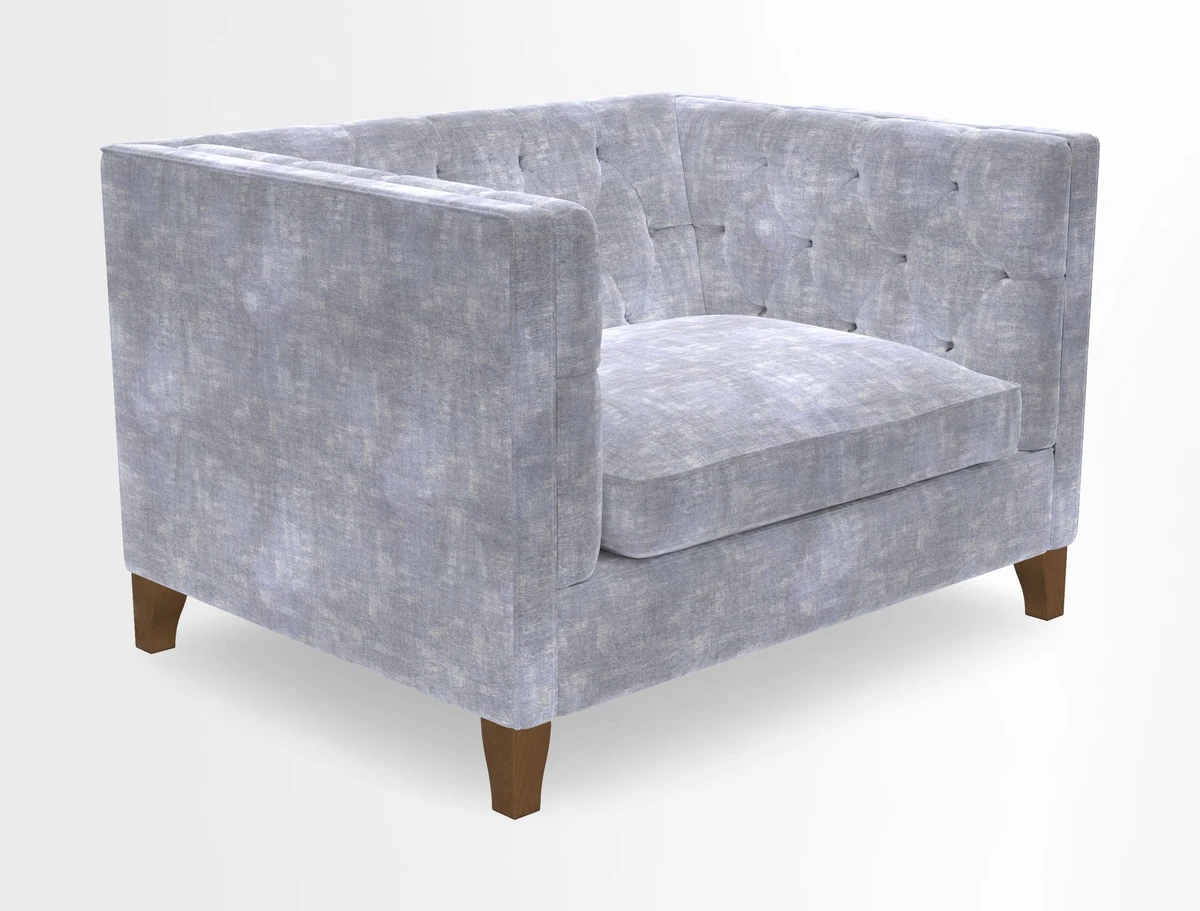 Haresfield Snuggler Dipped Arms in Mohair Lichen Seat Cushion in RHS Gertrude Jekyll Meadow Flower Olive and Scatters in RHS Gertrude Jekyll Folklore Olive