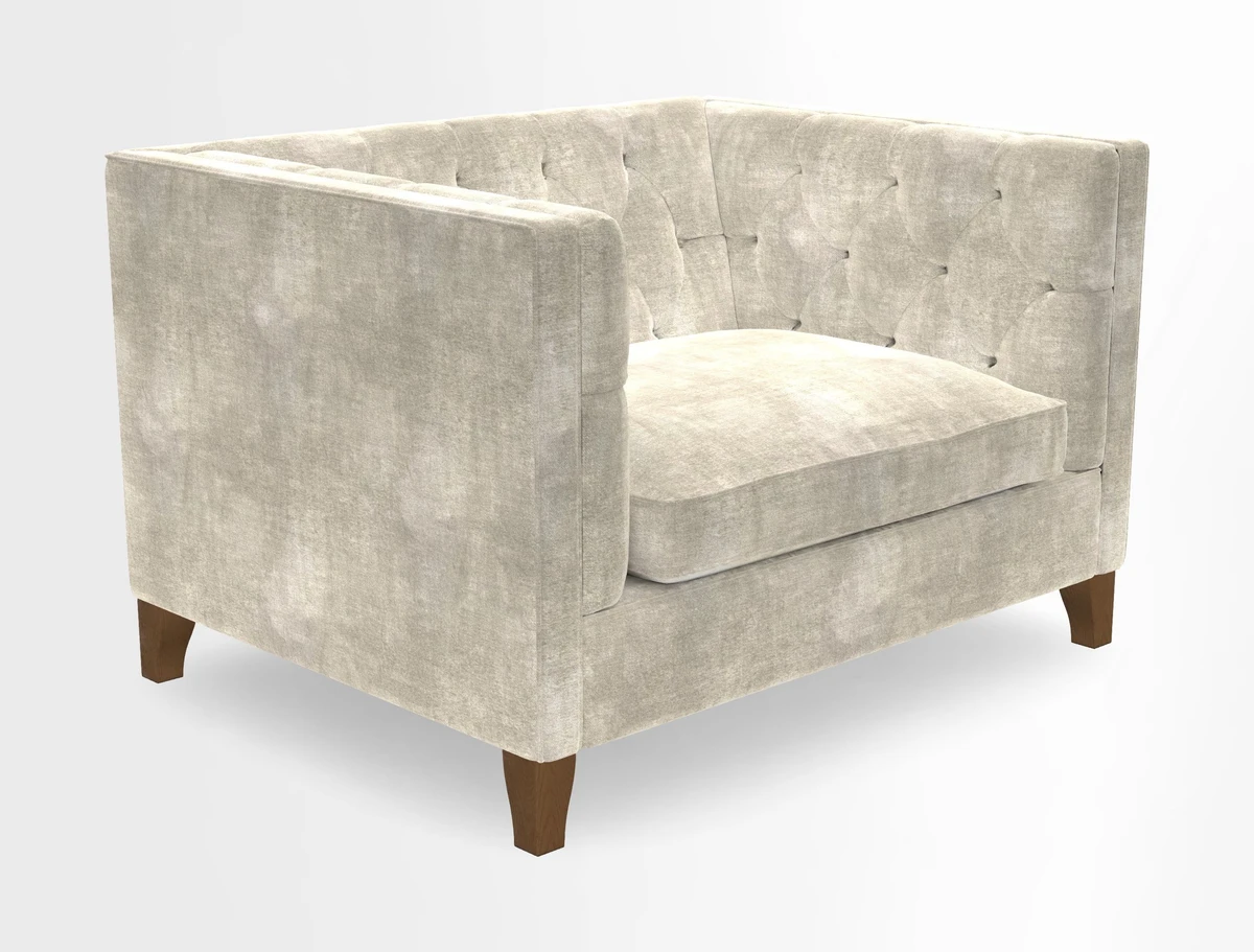 Haresfield Snuggler Dipped Arms in Mohair Lichen Seat Cushion in RHS Gertrude Jekyll Meadow Flower Olive and Scatters in RHS Gertrude Jekyll Folklore Olive