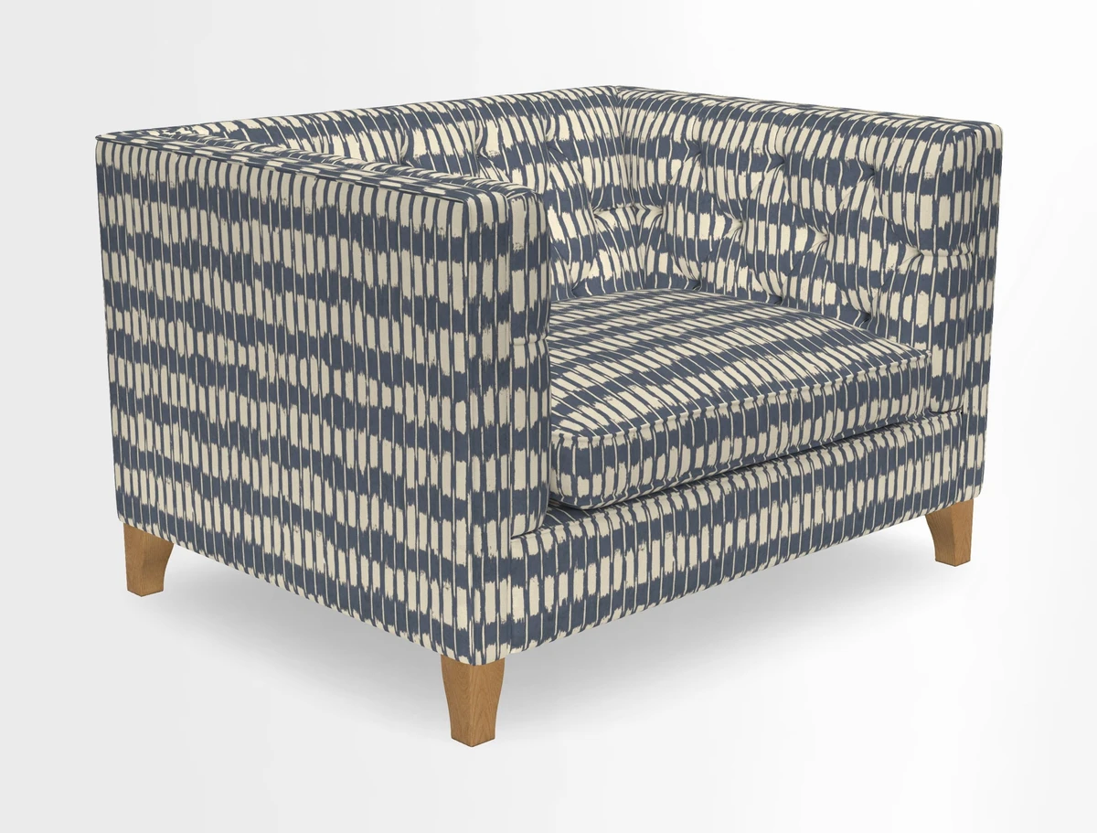 Haresfield Snuggler Dipped Arms in Mohair Lichen Seat Cushion in RHS Gertrude Jekyll Meadow Flower Olive and Scatters in RHS Gertrude Jekyll Folklore Olive